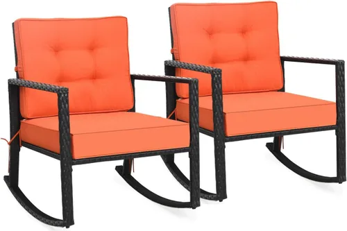 Vista 17 de Tangkula Mecedora de Mimbre, Silla Mecedora Deslizante de Ratán para Exteriores con Marco de Acero Resistente, Asiento de Muebles de Mimbre
