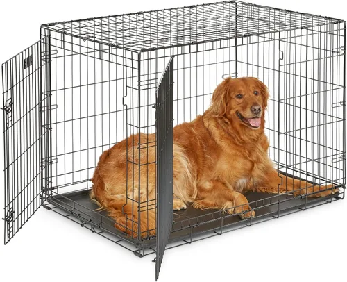Vista 17 de MidWest Homes for Pets - Canil para perros iCrate de una y dos puertas mejoradas, incluye bandeja a prueba de fugas, patas protectores de suelos