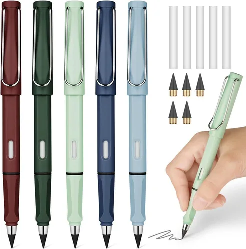 Vista 18 de Ainiv Lápiz de color sin tinta, 12 juegos de lápiz infinito sin afilar, reutilizable, con 12 puntas reemplazables de color extra para escribir