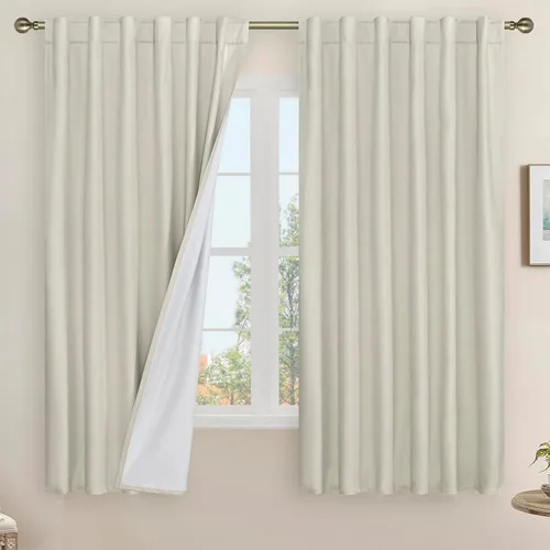 Vista 181 de LAMIT Cortinas opacas cortas de lino de 30 pulgadas para ventanas de cocina sobre el fregadero, cortinas de café texturizadas de lino marfil
