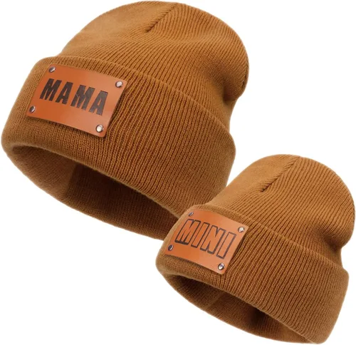 Vista 29 de Gorro para padres e hijos,Madre y bebé hija/hijo gorro de punto cálido de invierno,Gorro suave para niños