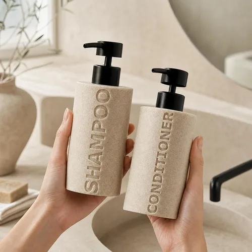 Vista 6 de Shampoo and Conditioner Dispenser,11.84OZ, 2 PCS,Sandstone Look,Beige