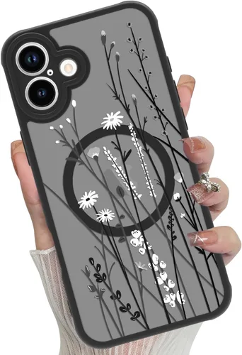 Vista 41 de Funda magnética para iPhone 17 Pro [compatible con MagSafe], bonita funda de moda con estampado de leopardo negro, translúcida, mate, parte trasera