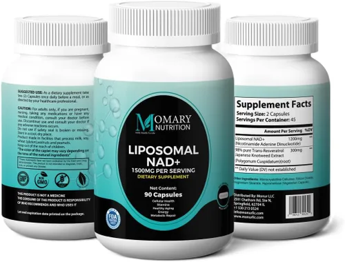 Vista 2 de Suplemento liposomal NAD+ Suplementos NAD mejor calificados para mujeres y hombres con resveratrol y extracto de Knotweed japonés, soporte