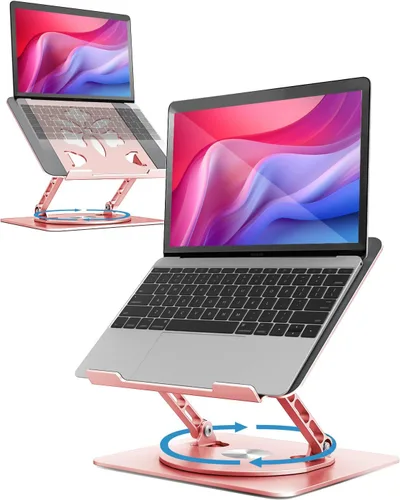 Vista 14 de Soporte ajustable para laptop de escritorio - Elevador portátil para laptop con base giratoria, soporte plegable de aluminio para computadora Negro