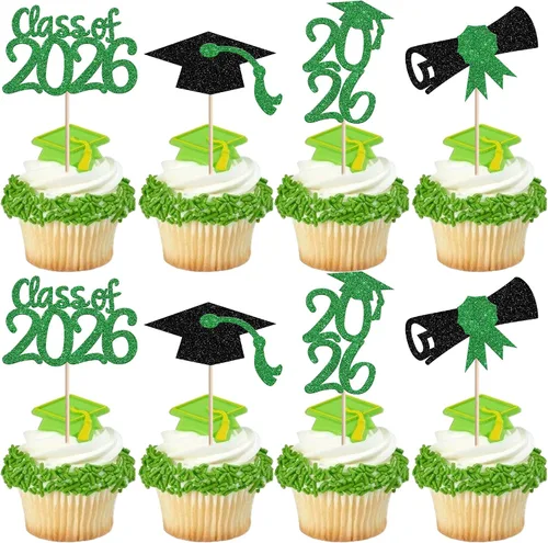 Vista 40 de 30 piezas de decoración para cupcakes de graduación para la clase de 2026 con purpurina brillante para el futuro diploma hecho 2026 Felicidades