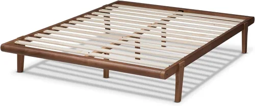 Vista 5 de Baxton Studio Kaia Mid-Century - Cama con plataforma de madera en color marrón nogal
