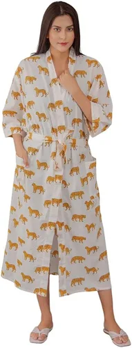 Vista 8 de Cárdigan tipo kimono con estampado indio para mujer, cuello en V, suelto, para playa, vestido de noche tipo kimono de algodón Rosado