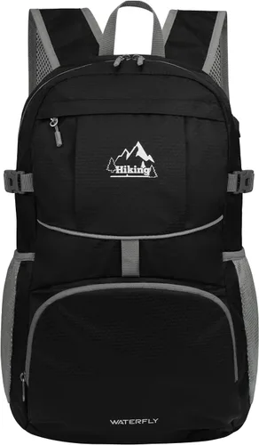 Vista 19 de WATERFLY Mochila de senderismo plegable: mochila de día de 25L ultra ligera para mujer y hombre - pequeña mochila plegable compacta para deportes al