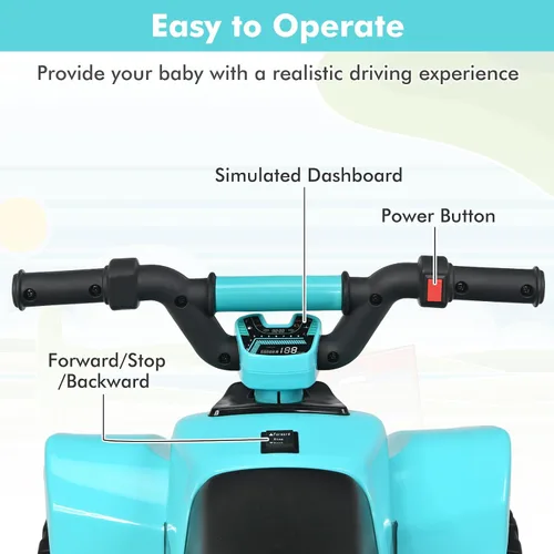 Vista 5 de DORTALA ATV para niños, auto motorizado de juguete alimentado por batería de 6 V, ruedas antideslizantes, Quad eléctrico de 4 ruedas para niños de 3