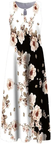 Vista 5 de ZEFOTIM Vestidos de verano para mujer 2023 de manga cortasin mangas, floral, cuello en V, vestido midi casual, a la moda, vestidos fluidos