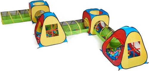 Vista 5 de UTEX Tienda de campaña infantil plegable de 8 en 1 con 4 túneles y 4 tiendas para niños, niñas, bebés y niños pequeños para uso en interiores