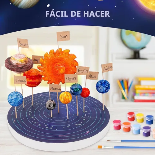 Vista 4 de Ayfjovs Kit de proyecto de sistema solar, bolas de espuma del sistema solar, manualidades para niños, proyectos escolares para aprender planetas