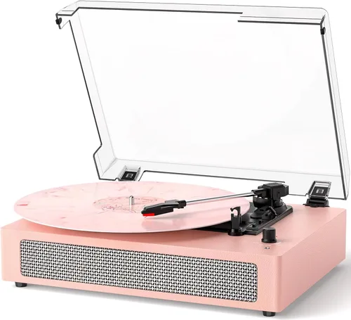 Vista 10 de Tocadiscos de vinilo Bluetooth con altavoces estéreo incorporados, transmisión por correa, tocadiscos de 3 velocidades para discos de vinilo