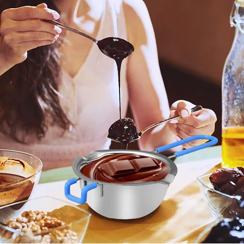 Vista 8 de Hemoton Olla de doble caldera de acero inoxidable con inserto universal de acero con mango de silicona para derretir chocolate, mantequilla, queso