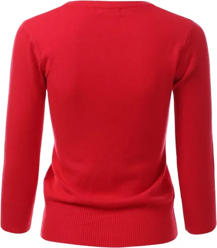 Vista 3 de Suéter de punto con botones y manga 34 con cuello en V para mujer (S-XXL)