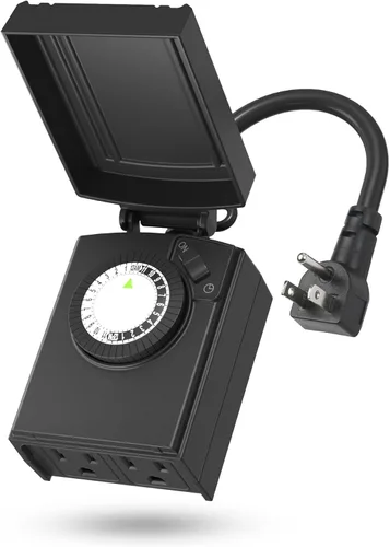 Vista 9 de BN-LINK Temporizador de luz mecánico para exteriores de 24 horas, impermeable, resistente, 15 A 1/2 HP, 1 toma de temporizador con conexión a tierra