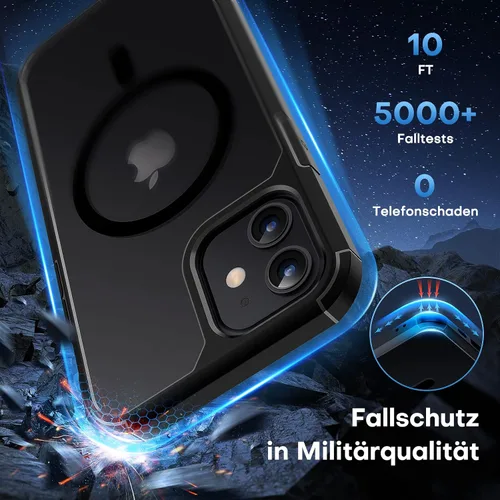 Vista 4 de TAURI - Funda magnética y delgada para iPhone 12/iPhone 12 Pro, compatible con MagSafe, no se pone amarilla, con 2 protectores de pantalla