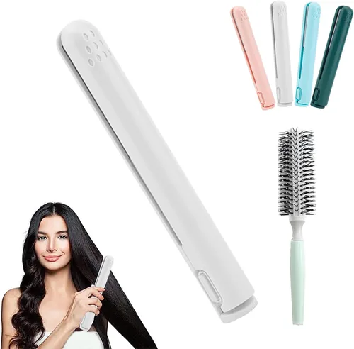 Vista 13 de Mini rizador de doble propósito, mini alisador de pelo y rizador 2 en 1, fuente de alimentación USB, rizador de viaje, alisador de pelo portátil