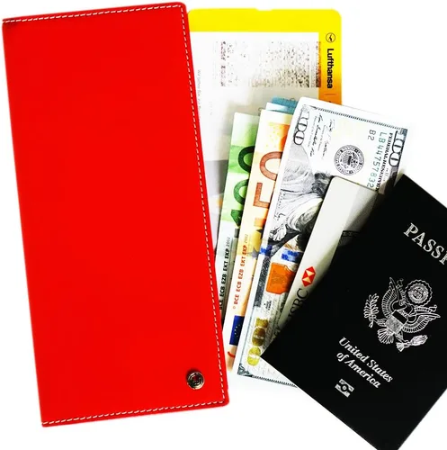 Vista 7 de Pacer Go Cartera de viaje larga delgada con bloqueo RFID de cuero genuino, Rojo -, Minimalista