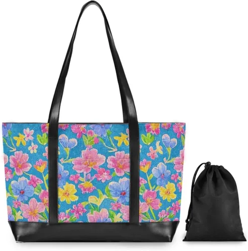 Vista 4 de Vintage flor azul melocotón impermeable mujeres 14 pulgadas portátil tote con cremallera bolsa de viaje para enfermeras con bolso de almuerzo