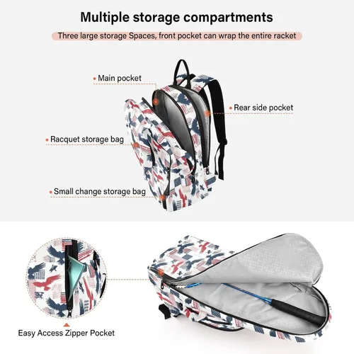 Vista 5 de Mochila de tenis para adultos resistente al agua rojo azul pájaro grande 3 raquetas bádminton bolsa de hombro para mujeres hombres bolso