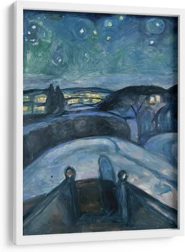 Vista 10 de Canvas Lab Starry Night II by Edvard Munch 11 x 15 in Fine Art Framed Print, Frame Color: Black, With Mat