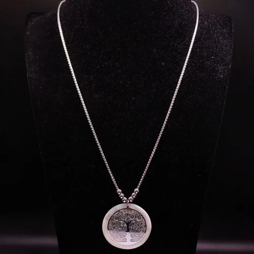 Vista 2 de 2023 Tree Of Life Shell Stainless Steel Necklaces Women Silver Color Long Necklaces Pendants Jewelry Bisuteria Mujer