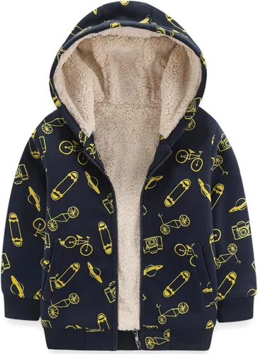Vista 16 de Bumeex Chaqueta con forro polar Sherpa para niños y niñas, para primavera, otoño, invierno, con cremallera, sudadera con capucha de 2 a 14 años Negro