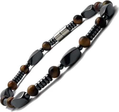 Vista 3 de Accents Kingdom Elegante pulsera magnética de hematita con cuentas de ojo de tigre