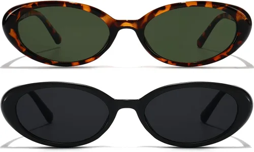 Vista 3 de Lentes de sol ovalados para mujeres y hombres, a la moda, pequeños de los años 90, UV400