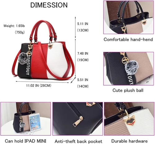 Vista 3 de Bolsos de mano para mujer, bolsos de mano de piel sintética, bolsos de hombro