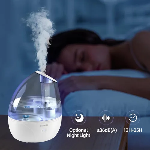 Vista 5 de Humidificador de niebla fría para dormitorio, humidificadores pequeños de 2L para dormitorio y oficina, humidificador de 25 dB para habitación