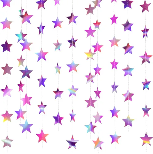 Vista 17 de Patelai Guirnalda de estrellas con purpurina 2026, decoración de graduación de 130 pies, pancarta colgante de estrella para fiesta, cumpleaños
