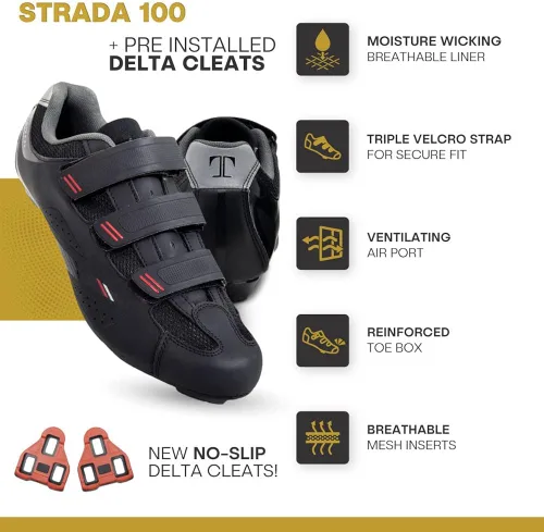 Vista 3 de Tommaso Strada Ready to Ride - Zapatos de ciclismo de interior para hombre diseñados para pelotón con tacos Delta de aspecto preinstalados zapatos