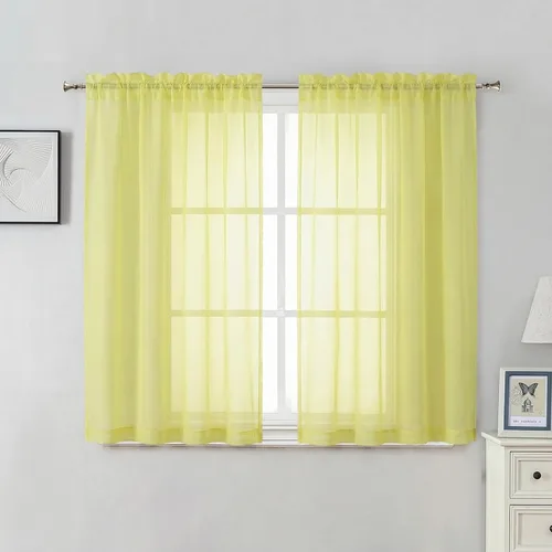 Vista 109 de Aiyufeng 2 paneles de cenefa transparente negra de 14 pulgadas de largo, cortinas cortas negras transparentes para dormitorio, cortinas de cocina
