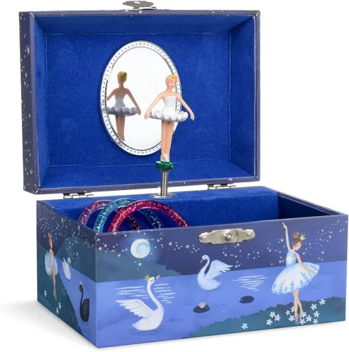 Vista 2 de Jewelkeeper Caja de almacenamiento de joyería musical para niña con bailarina giratoria, 6 x 4.65 x 3.5 pulgadas, paquete de diseño de purpurina