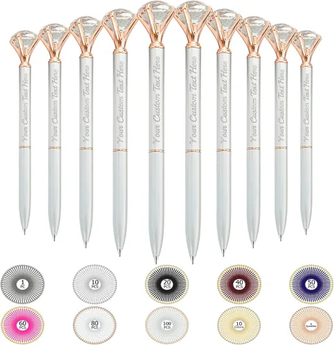 Vista 53 de Hasta 100 bolígrafos de diamante personalizados a granel con nombre, bolígrafo de impresión personalizada con logotipo de negocios grabado, mensaje