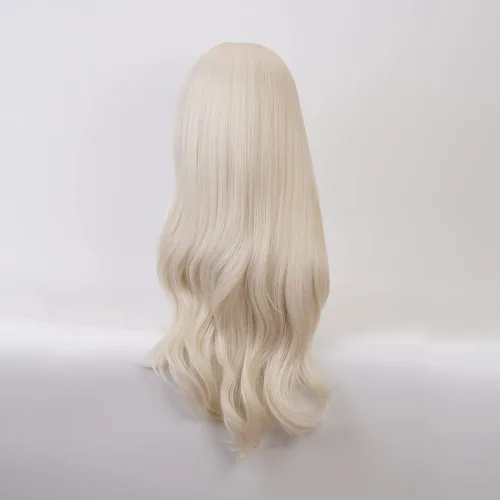 Vista 4 de iirukaa Peluca de cosplay Elsa larga rubia ondulada para disfraz de Halloween para niñas