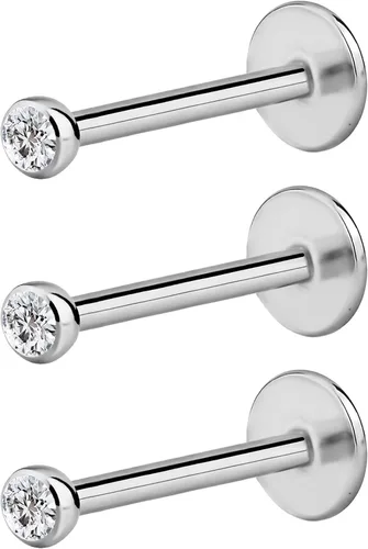 Vista 8 de Forbidden Body - Piercing de acero quirúrgico de acero quirúrgico con rosca interna de micro circonita cúbica, tragus, labret, hélice, parte