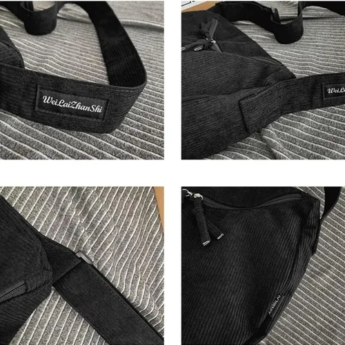 Vista 8 de Bolso bandolera unisex de pana para dumpling, bolso de mensajero, casual, bolso de hombro grande para uso diario, compras, escuela, viajes