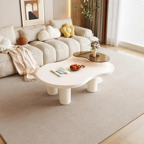 Vista 7 de Guyii - Juego de 2 mesas de centro en forma de nube moderna color blanco crema, juego de 2 mesas auxiliares, mesas de sala de estar con mesa