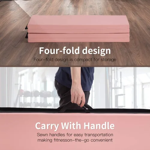 Vista 5 de 6 ft Gymnastics Exercise Mat Thick Tumbling Mats with Carrying Handles, 6ft x 4ft x 2in Yoga Mat Folding Exercise Pad Leather Gym Mat for