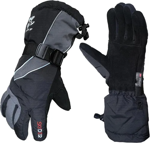 Vista 7 de SKYDEER 100% Waterproof and -40F Cold Proof Genuine Deerskin Suede Leather Ski Gloves for Extreme Cold Condition (SD8650T)