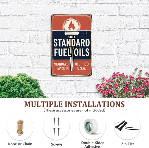 Vista 6 de Standard Fuel Oils Standard Oil Company - Letrero de metal vintage con estampado de combustible y aceite, para jardín, patio, bar, porche, hogar