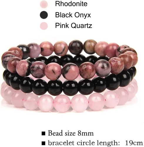 Vista 3 de 3 pulseras de cuentas de piedras semipreciosas de 0.315 pulgadas para mujeres y hombres, pulseras de piedra de cristal curativo, pulseras elásticas