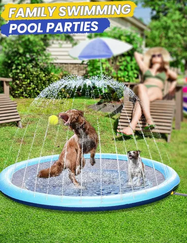 Vista 7 de PETOCAT - Chapoteadero para perros antideslizante, piscina poco profunda con aspersores para niños y bebés, juguete acuático para exteriores, fácil