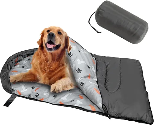 Vista 7 de Saco de Dormir para Perro Impermeable Cálido Empacable Colchoneta de Cama para Perro con Bolsa de Almacenamiento para Interiores y Exteriores Hueso