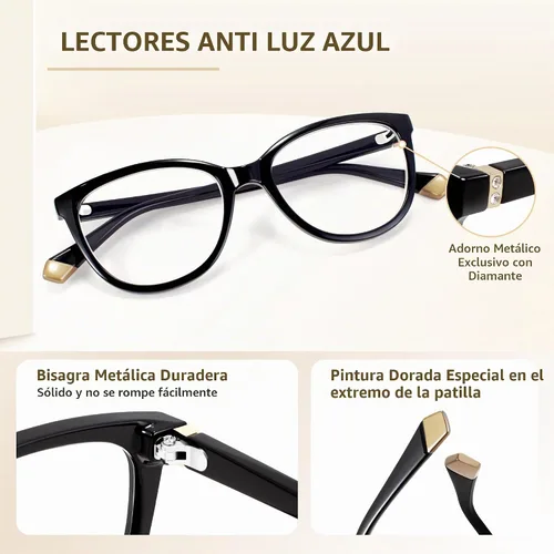 Vista 3 de EASY READ - Lentes de Lectura para Mujeres, Lentes de Computadora con Bloqueo de Luz Azul de Ojo de Gato Negro