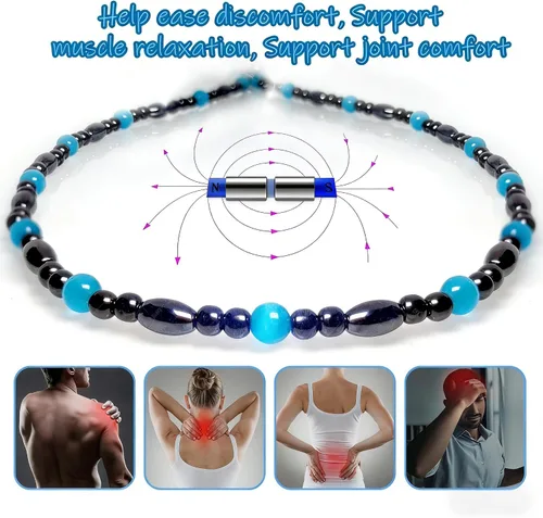 Vista 3 de Collar de terapia magnética Hion con piedra aguamarina